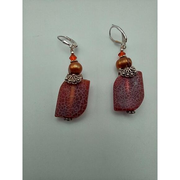 Jewelry - Vintage Sterling Silver 925 Dragon Vein Agate Drop Earrings